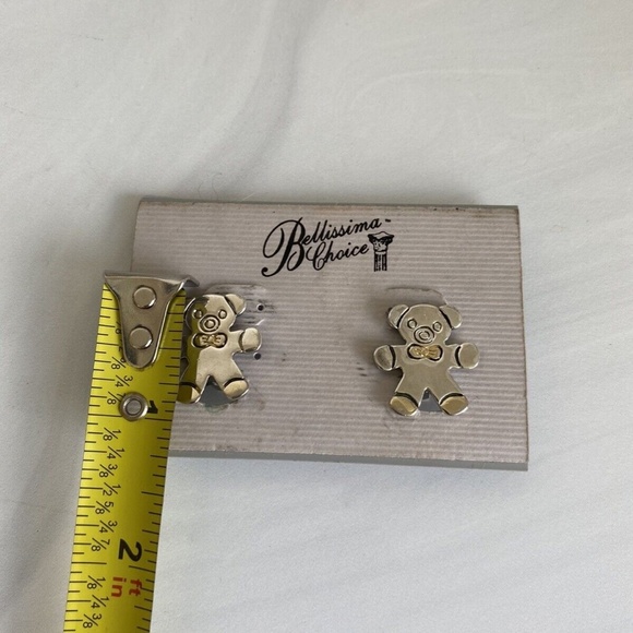 vintahe MJ silver tone clip on earrings teddy bear with goldtone bow - Picture 2 of 4